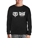 Cute Owls Cartoon Siyah Çocuk Sweatshirt
