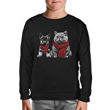 Baby Dog and a Cat Wearing Scarves Siyah Çocuk Sweatshirt