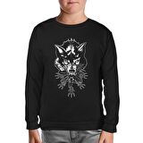 Wild Wolf Head Over a Desing Siyah Çocuk Sweatshirt