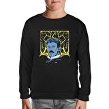 Nicola Tesla with an Electric Bacground Siyah Çocuk Sweatshirt