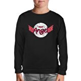 Angel Writing with a Halo and Wings Siyah Çocuk Sweatshirt