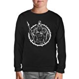 Spartan Warrior with a Spear and Shield Siyah Çocuk Sweatshirt