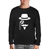 Silhouette of a Man with a Moustache and a Hat Siyah Çocuk Sweatshirt