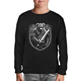 Bear Dressed as a Viking with a Sword Siyah Çocuk Sweatshirt