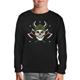 A Viking Skull with a Hammer and Axes Siyah Çocuk Sweatshirt