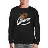 Queen Logo with a Crown Siyah Çocuk Sweatshirt