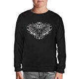 Raven Bird Flying with Open Wings Siyah Çocuk Sweatshirt