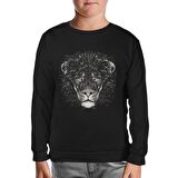 Lion Realistic Siyah Çocuk Sweatshirt