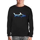 Diver Underwater in a Shark Silhouette Siyah Çocuk Sweatshirt