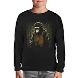 Monkey in front of the Binary Background Siyah Çocuk Sweatshirt