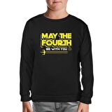 May the Fourth with Battleship Logo Siyah Çocuk Sweatshirt