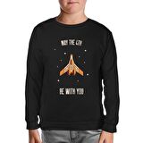 May the Fourth Spaceship and Stars Siyah Çocuk Sweatshirt