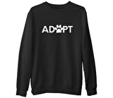 Adopt - Pati Siyah Erkek Kalın Sweatshirt