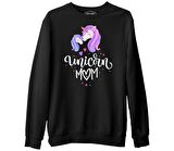 Unicorn Mom Anneler Günü Siyah Unisex Kalın Sweatshirt