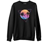 Summer Night Lights Siyah Erkek Kalın Sweatshirt