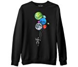 Gezegenler - Astronot Siyah Erkek Kalın Sweatshirt