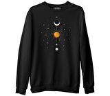 Güneş Ay ve Yıldızlar Siyah Erkek Kalın Sweatshirt