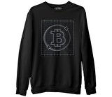 Bitcoin - Grid Logo Siyah Erkek Kalın Sweatshirt