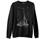 Yat Kulübü - Sail Boat Siyah Erkek Kalın Sweatshirt