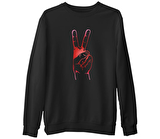 Zafer İşareti  Siyah Erkek Kalın Sweatshirt