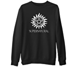 Supernatural Logo  Siyah Erkek Kalın Sweatshirt