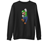 Mario & Luigi - Luigi   Siyah Erkek Kalın Sweatshirt