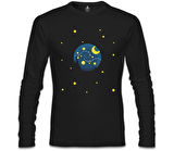 Planet and Moon Siyah Erkek Sweatshirt