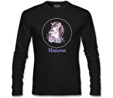 Unicorn Çiçek Anneler Günü Siyah Unisex Sweatshirt