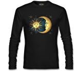 Güneş Ay ve Bulutlar Siyah Erkek Sweatshirt