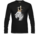 Aslan - Kraliçe Taç Siyah Erkek Sweatshirt