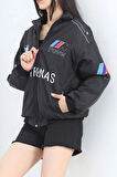 Bmw ///m Retro Unisex Paraşüt Kumaş Oversize Dijital Baskılı Siyah Rüzgarlık Yağmurluk