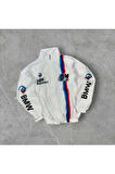 Bmw ///m Retro Unisex Paraşüt Kumaş Oversize Dijital Baskılı Siyah Rüzgarlık Yağmurluk