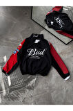 BUD Unisex Dijital Baskı Paraşüt Kumaş Oversize Baskılı Siyah Rüzgarlık Yağmurluk