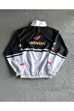 Honda Unisex Dijital Baskı Paraşüt Kumaş Oversize Baskılı Beyaz Rüzgarlık Yağmurluk