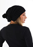 Wearflawless Kadın Siyah Kalın Örgü Ponponlu Bere
