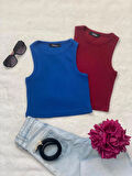 Wearflawless 2'li Adet Kadın Halter Yaka Fitilli Kaşkorse Askılı Sıfır Kol Crop Bluz Atlet