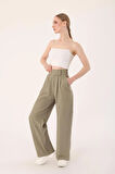 	Kadın Haki Cırtlı Keten Palazzo Pantolon