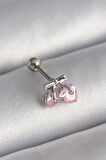 316L Çelik Gümüş Renk Pembe Zirkon Taşlı Kalp Tragus Piercing - Lisinya