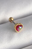 316L Çelik Gold Renk Kırmızı Mineli Kalp Tragus Piercing - Lisinya