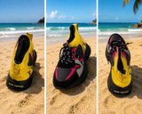 RENKLİ KALIN TABAN KADIN SNEAKER SPOR AYAKKABI – SARI PEMBE SİYAH TASARIM LV