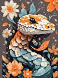 Renkli Baskılı Sayılarla Boyama Hobi Seti (Çerçeveli) 40x50 cm: Çiçekli Yılan