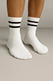 Erkek Beyaz Çift Çizgili Soket Çorap 5’li Paket