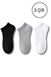 Kadın Pamuklu Bilek Boy Patik Çorap 3'lü Paket Siyah - Gri - Beyaz