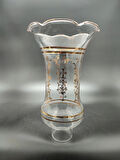 AVİZE LAMBA CAMI.ŞEFFAF,ALTIN YALDIZLI,MOTİFLİ.(E.14)(Alt yuva çapı:4.00cm-h:20,50cm)Mum ampule göre.