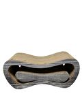 Dekoratif Karton Kedi Tırmalama Kanepesi 2'li Set (43x24x8,5 cm & 59x24x26 cm) - Small & Large - Antrasit Ahşap Desen