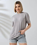 Livizmir Moda Unisex Bisiklet Yaka Slim Fit T-Shirt - Boyalı Gri