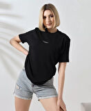 Livizmir Moda Unisex Bisiklet Yaka Baskılı Slim Fit T-Shirt - Siyah