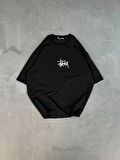 Livizmir Moda Unisex Bisiklet Yaka Baskılı Oversize T-Shirt - Siyah