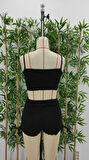 Livizmir Moda Kadın Ip Askılı Crop Bluz Ve Yanlardan Büzgülü Ikili Kaşkorse Short Takım