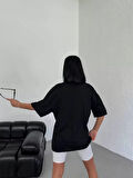 Livizmir Moda Unisex Bisiklet Yaka Baskılı Oversize T-Shirt - Siyah